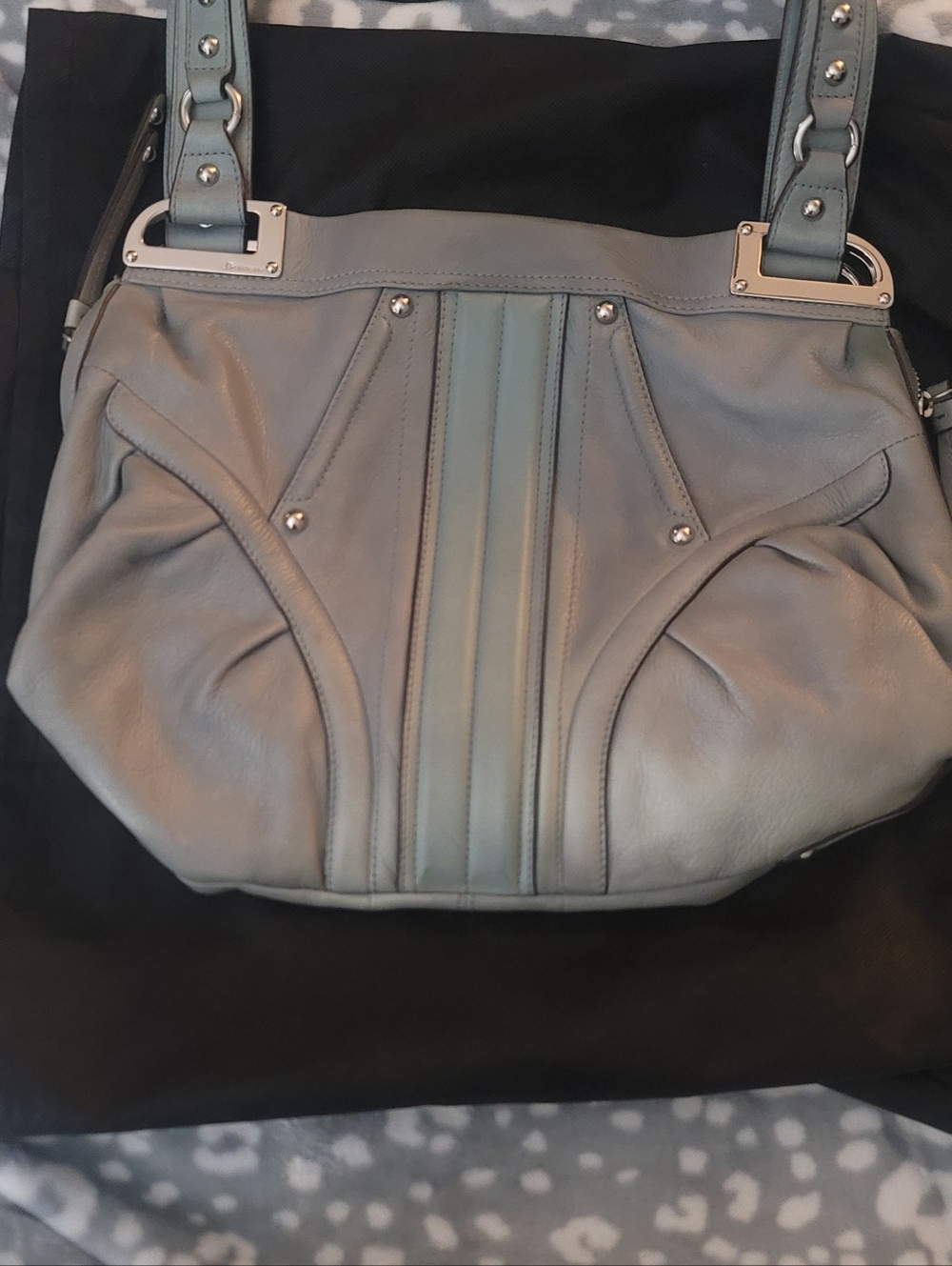 B.Makowsky Leather Tote Bag - Light Blue with Leopard Print Interior. Never Used
